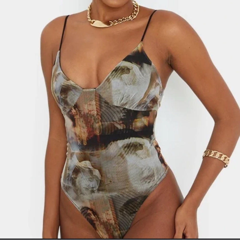 Pretty Little Things Nude Mesh Multicolor Bodysuit